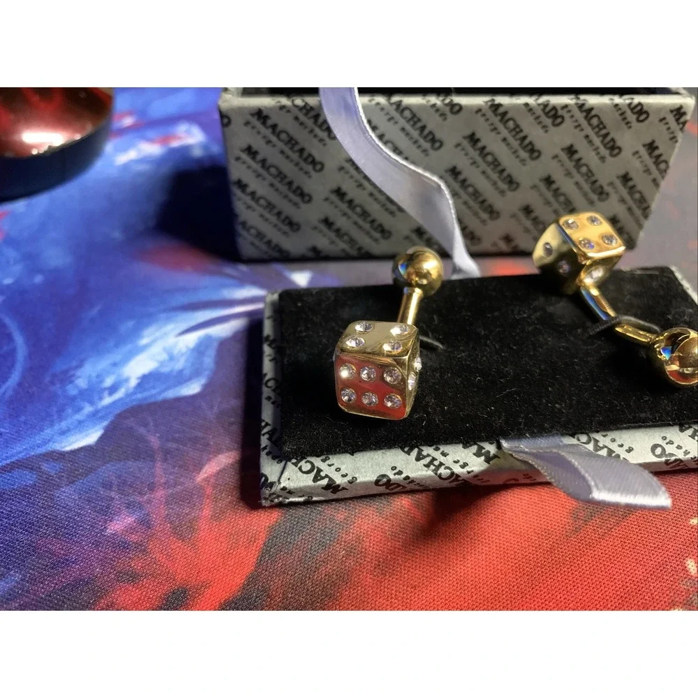 VINTAGE ZYLOS GEORGE MACHADO GOLD TONE DICE CUFF LINKS SET